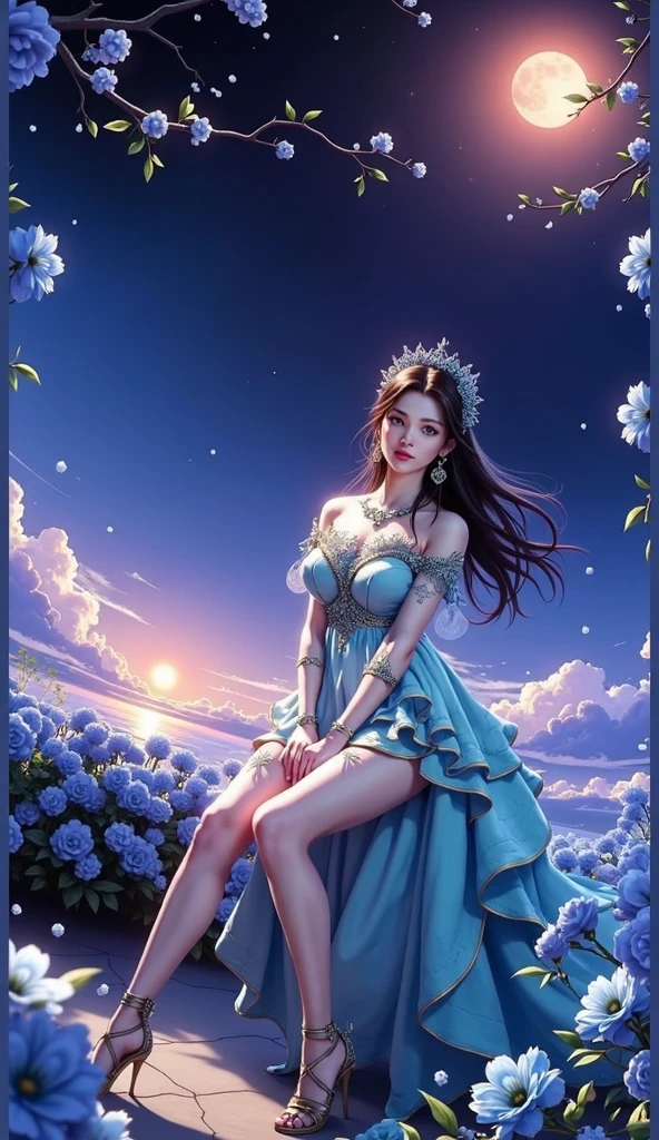 (highest quality、table top、8K、best image quality、hyper realism)、The most luxurious and uniquely beautiful princess、The finest princess in heaven、(Top quality giant tiara、The finest giant jewelry、finest jewelry decoration)、highly detailed face、upper body photo、big breasts、(look at me最大の笑顔、The happiest smile), look at me、long hair fluttering in the wind, (Colorful flower garden、Colorful flower garden、A paradise of colorful flowers), The most luxurious pure white dress、accurate anatomy、fairy tale atmosphere、fairy tale sparkle、sacred waterfall、(heavenly atmosphere、A treasure trove of beautiful nature、paradise、Mystical Heaven、paradis)、Shining beautiful skin
