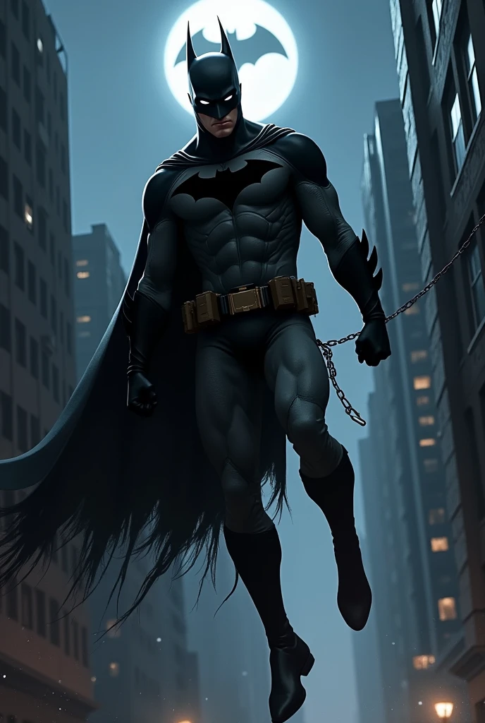 (best quality,4k,8k,highres,masterpiece:1.2),ultra-detailed,(realistic,photorealistic,photo-realistic:1.37),Gotham City,nighttime,gloomy,seedy, cityscape,skyscrapers,dark alleyways, Bat-Signal shining in the sky,batmobile speeding through the streets, Batman perched on a rooftop,vibrant neon lights,heavy rain pouring down, reflections on wet pavements, tall gothic architecture, creepy gargoyles,smoke and mist lingering in the air, dramatic shadows,masked criminals lurking in the shadows, dynamic action sequences, Batman's cape billowing in the wind.