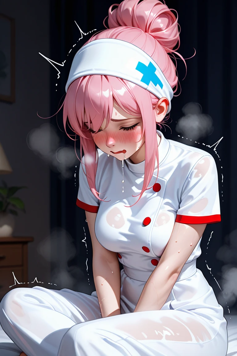 Browsing Caution,Sweat,white breath,Large areola,White steam,Side view,Heart Eyes,((Futanari)),Houshou Marine,Twin tails,Drooling,(Shake your body),Nurse uniform