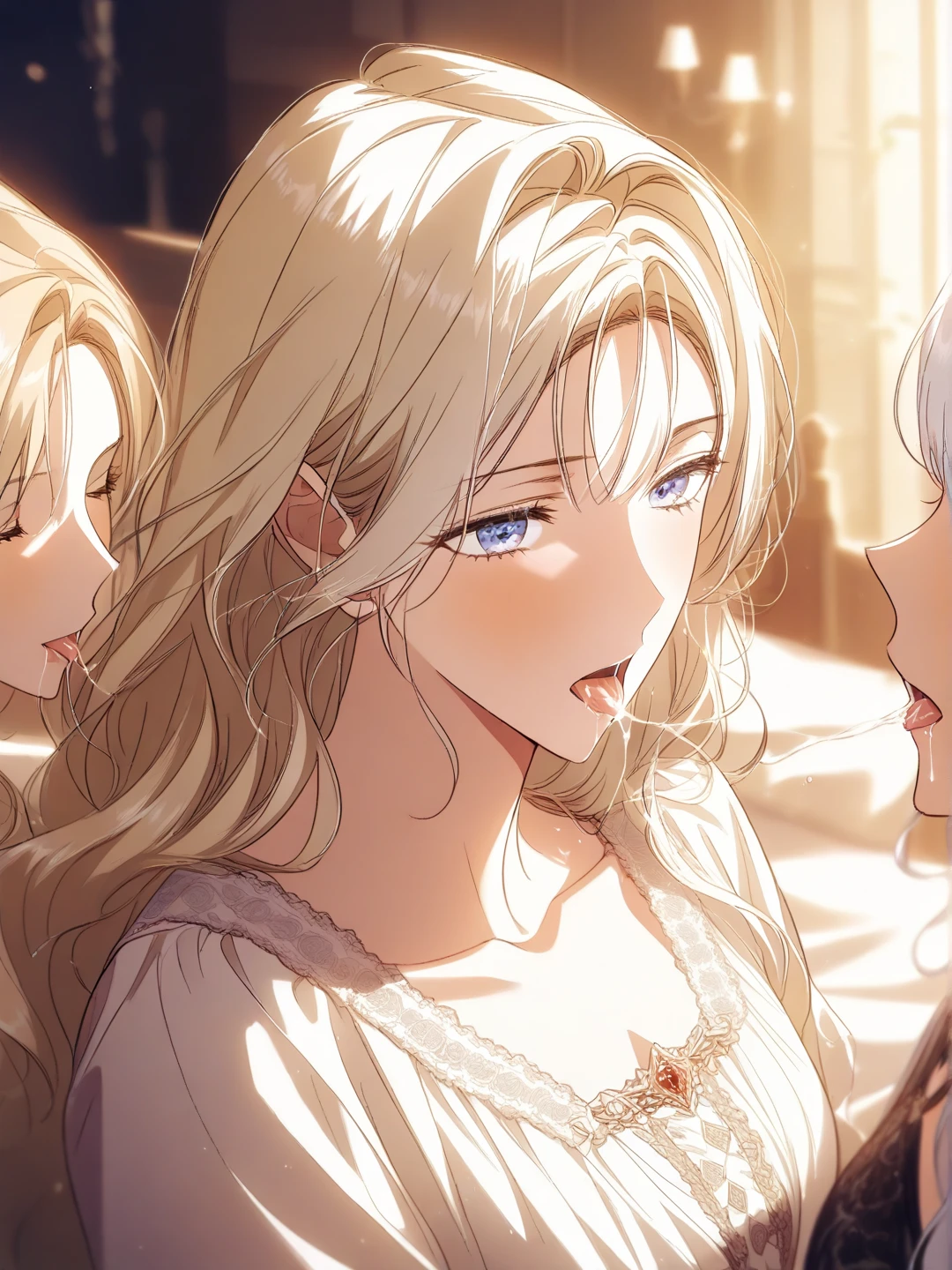Their charms were visible through the gauze of their clothing