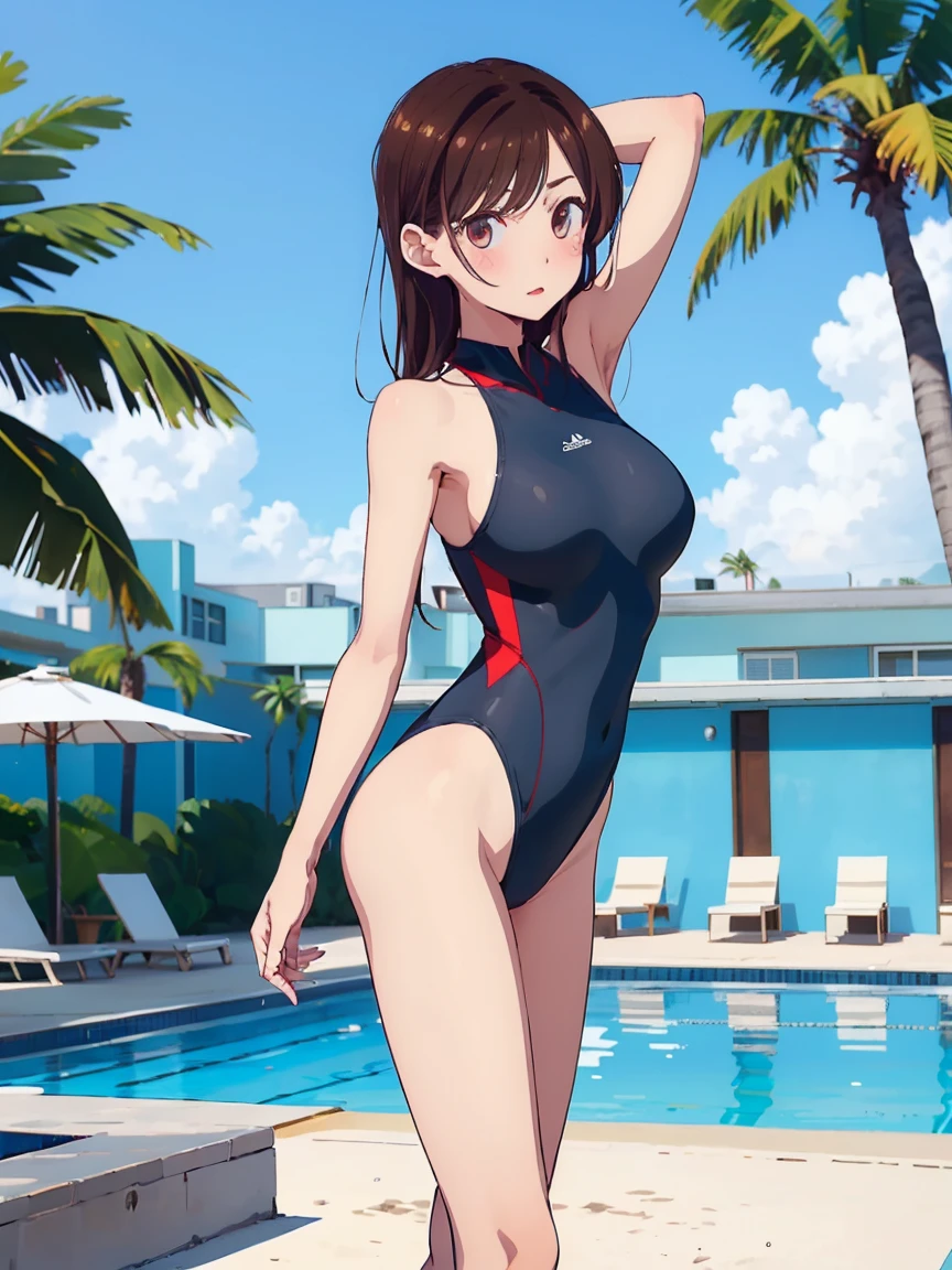master piece,hyper quality, Hyper Detailed,Perfect drawing,nffsw,3D,8K,Illustration、Hi-Res、1 persons、femele、in her 20s、(Brown skin:1.3)、(suntan lines:1.4)、Sporty hairstyle、Big eyes with double eyelids、((thick lips))、lofty nose、(bbw:1.2)、Competition swimwear(SPEEDO、Fast Skin Pro)、Swimming pool、in poolside、beatiful backgrounds、Accurate drawing、Detailed drawing、Perfect Photo、Perfect Beautiful Girl