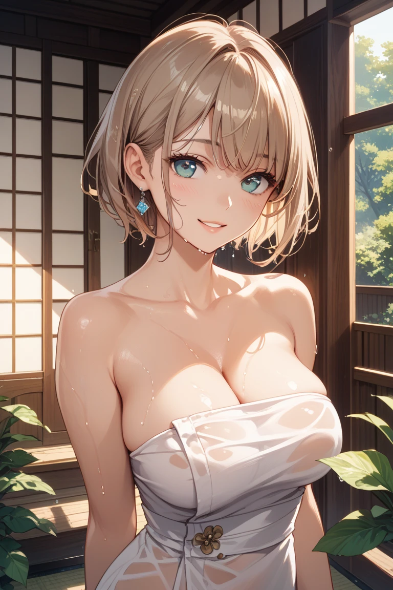 Sweaty、JK、underwear、Gray Hair、Sharp eyes、Gal、Messy Hair、Short Hair、tits、Japanese-style house、Veranda、Push down