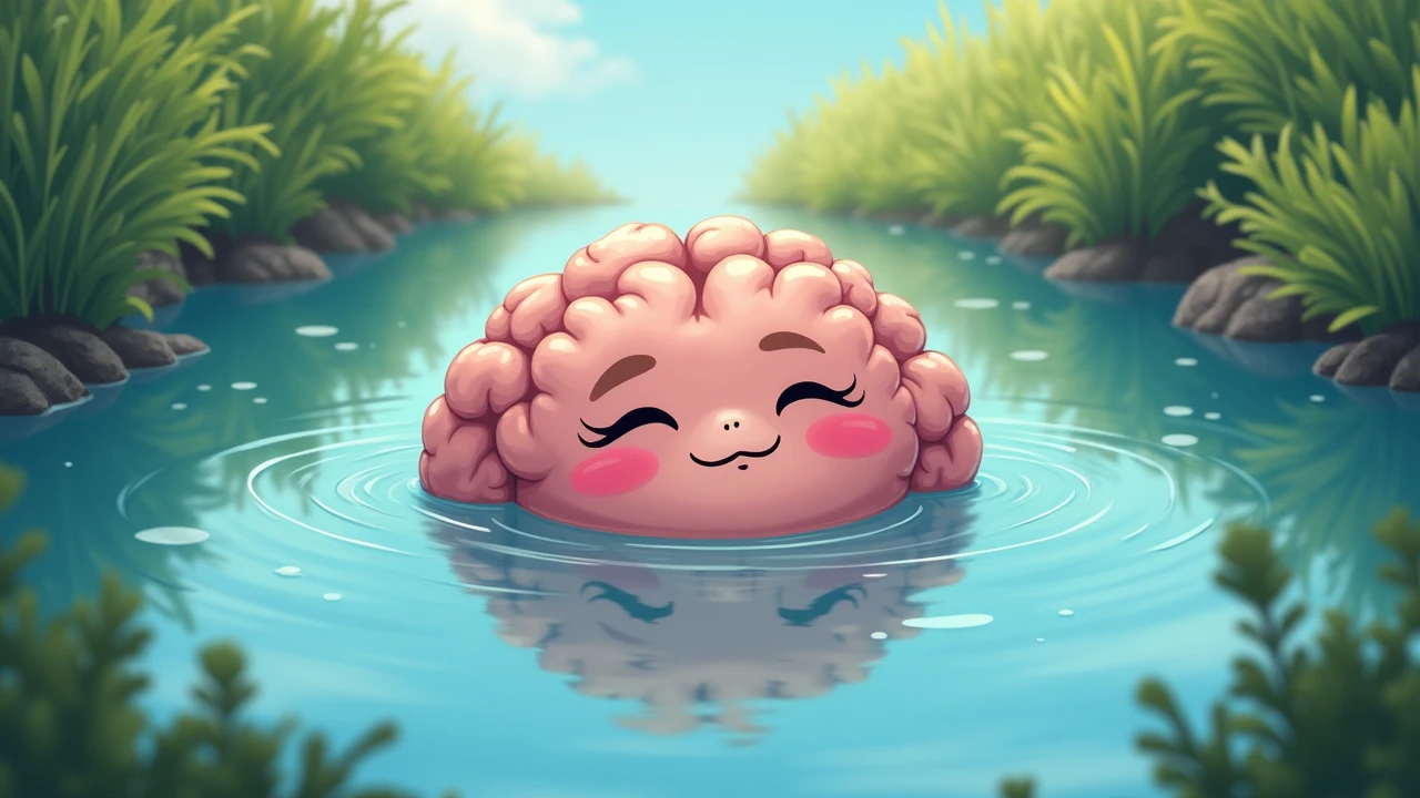 An animated image of a brain partially submerged in water, indicating brain swelling from overhydration.