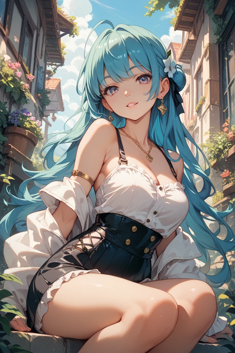 Kizi,dual horsetail,white skirt,cropped shoulders,Mid-bust,Looming,tmasterpiece