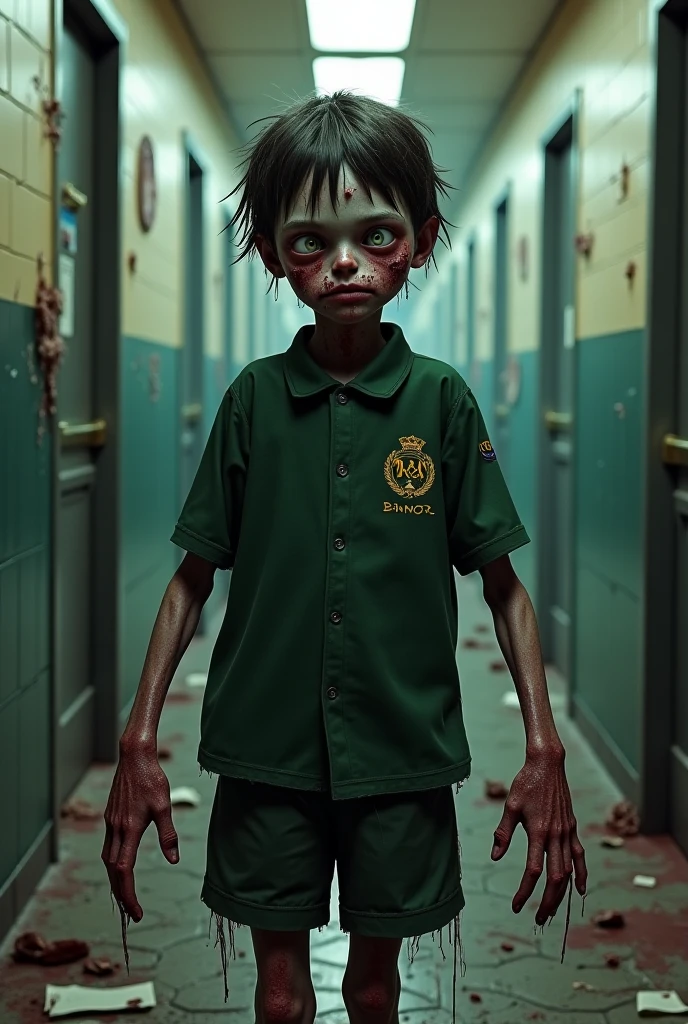 A boy scientist in a classroom fails during an experiment and is caught in an explosion, leaving him completely battered and covered in soot.