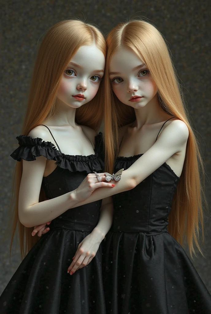 Young girl with long red hair, with violet eyes, clear skin, dressed in black, elegant