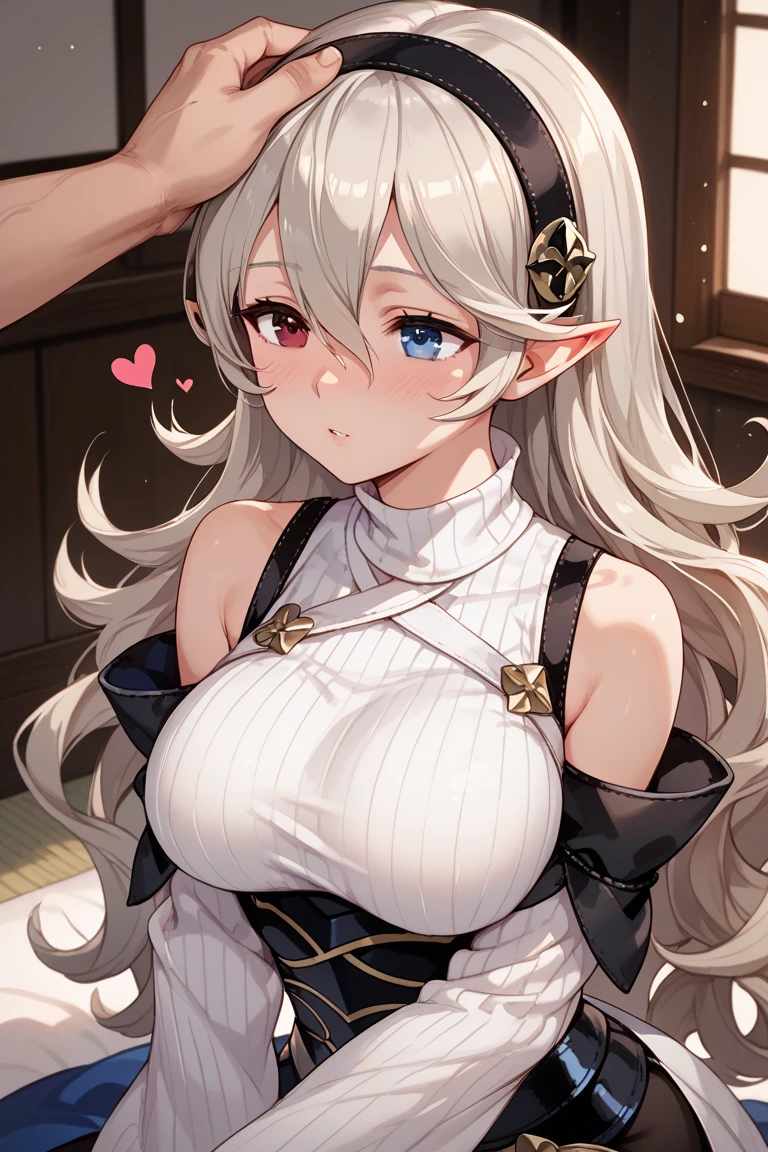 ((Put your hands on your chest)), (surprised)), (Red face), 1 girl full body, Elf, Silver hair, Red eyes, Braid hair, Bob cut, Swimsuit, Competitive swimsuit, Indoors, Mirror, Transsex, Concept art, Beautiful anime scene, Beautiful anime scenery, Best quality, Masterpiece, 4K