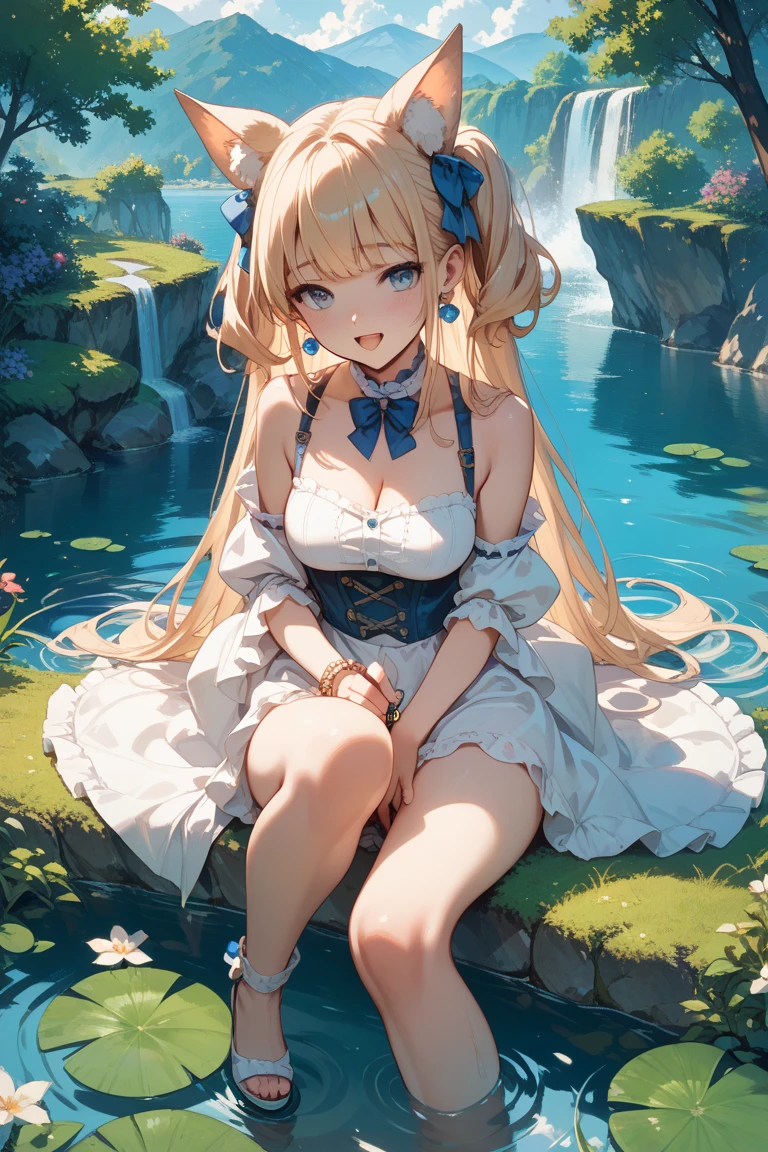 super high quality, Super detailed, Ultra-clear, forest, one person, long blonde hair, sleep, Swimsuit, beautiful color clothes, mini skirt, Stockings, Sexy