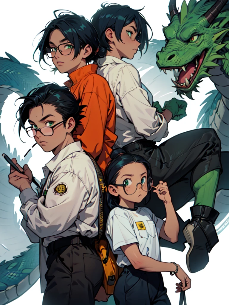 Young man with oriental face in leather hat, dragon, formal suit, short black hair, silver glasses, digital painting, 3D character design by Mark Clairedon and Pixar and Hayao Miyazaki and Akira Toriyama, the illustration is a high-definition illustration in 4K resolution with very detailed facial features and cartoon-style visuals.