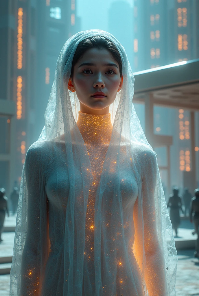 3D ghost ghost woman, Illuminated by a golden glow