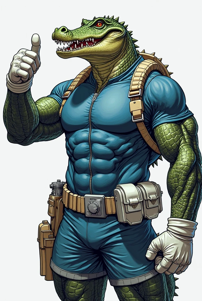 By bebebebebe, by lostgoose, by goonie-san, by buta99, by con5710, ((female, green skin, blue eyes, short hair)), tyrannosaurus, dinosaur, t-rex, smirking, big breastuscular, buff, giant, strong, enormous, broad shoulders, big head), ((white and orange jumpsuit)), black body armor, black tactical pouches, big black boots, standing