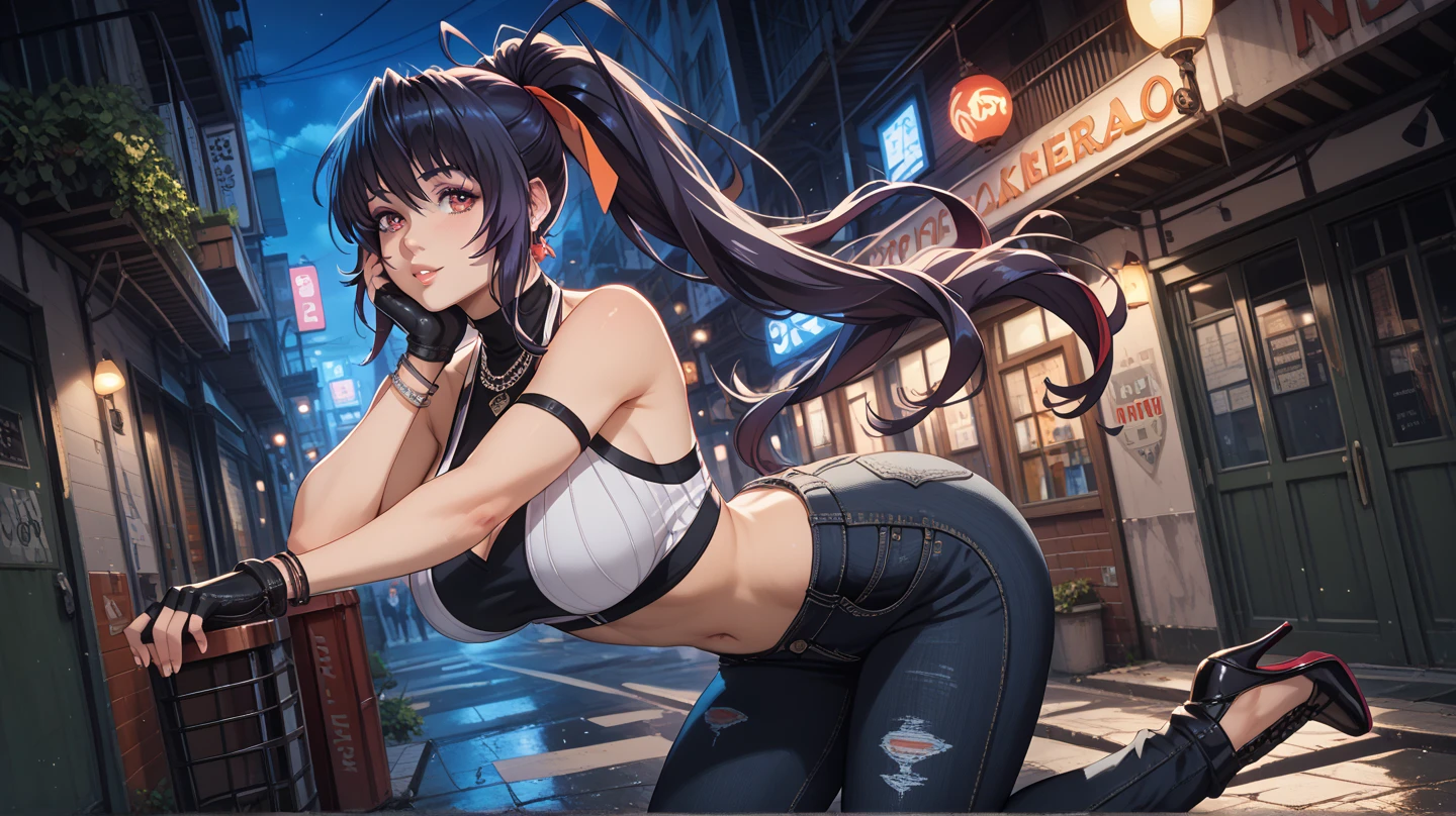 1girl in, (Chiquita:1.2), IP1, 1girl in, (Cat mask, croptop, Tight pants, Twin-tailed, Short sleeves, gloves),
(Close Shot, Best Quality, hight resolution, 4K, Detailed Lighting, Shaders, NSFW),
Smiling, blush, Sweat,
all-fours,
Skyscraper, Night,
Looking at Viewer,
Focus,