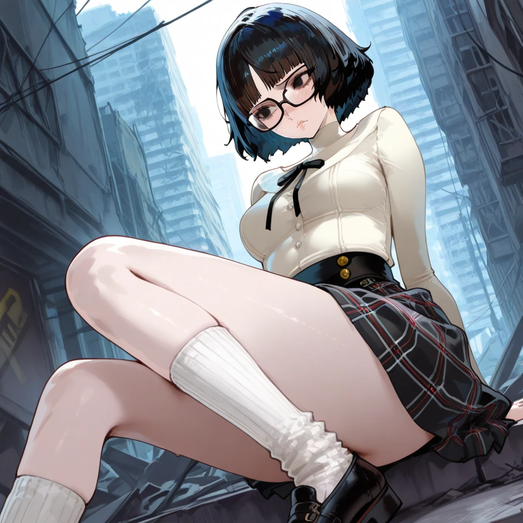 giantess art, a hyperrealistic schoolgirl, , highly detailed giantess shot, der riese, Shorthair, Black pantyhose, Giant high school girl much bigger than a skyscraper。Wearing rimless glasses。Colossal tits。Navy blue blazer、Red tie、Mini Length Skirt、Black pantyhose、Pantyhose sole、Pantyhose Toe、I'm not wearing shoes.。very small metropolis。miniature metropolis。Squat and urinate in a miniature metropolis&#39;It&#39;s only up to your feet.。sea of urine。Small trains and cars are washed away with urine.。Full body depiction。nffsw, der riese, Black pantyhose, Pantyhose legs, Pantyhose feet, ,Stomping City,crash city,Small town,micro city, Peeing,