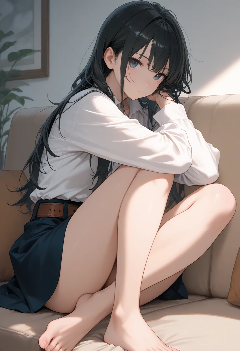 girl、high school student、Long Hair、Sitting on the bed、From the side