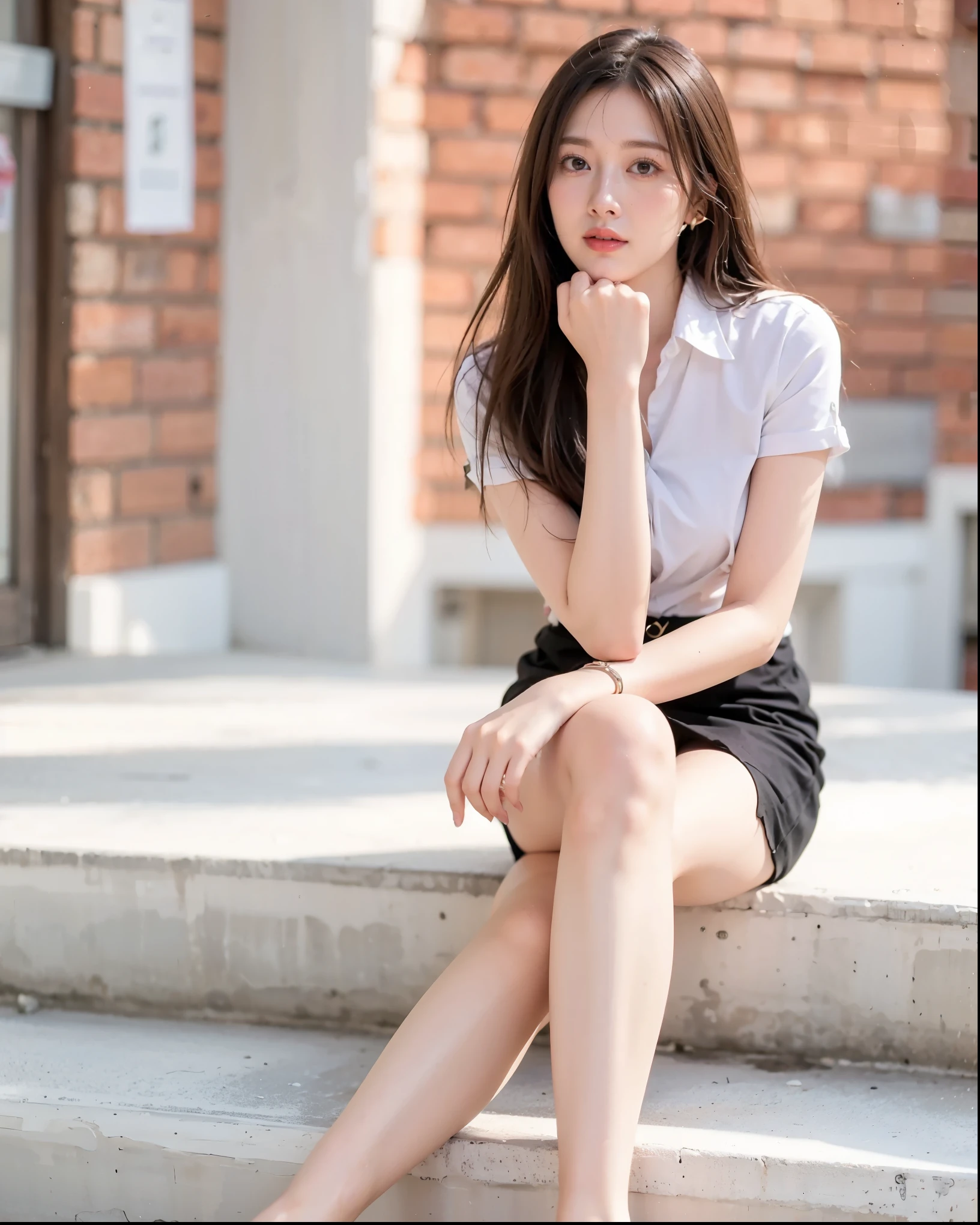 japanes、Pupils、a beauty girl、Facing this way、校服、Squatting、Panchira、White pants、skirt by the、Ecstatic look、red blush、Colossal tits、High school students、Sit at an angle where you can see your pants、Wear a student uniform