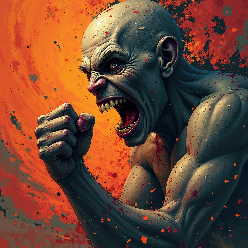 Bald man,Red head,anger,Roar