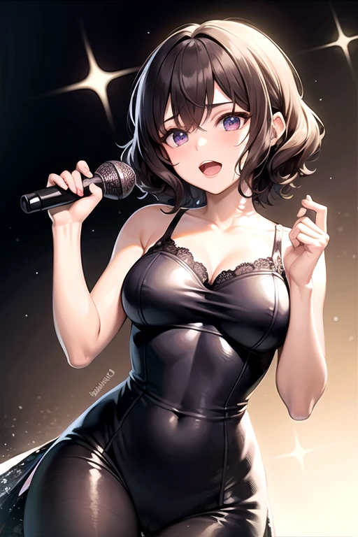 Highest quality,masterpiece,Orthodox singer-songwriter,stage,See-through slingshot swimsuit,Areola,Small live music venue