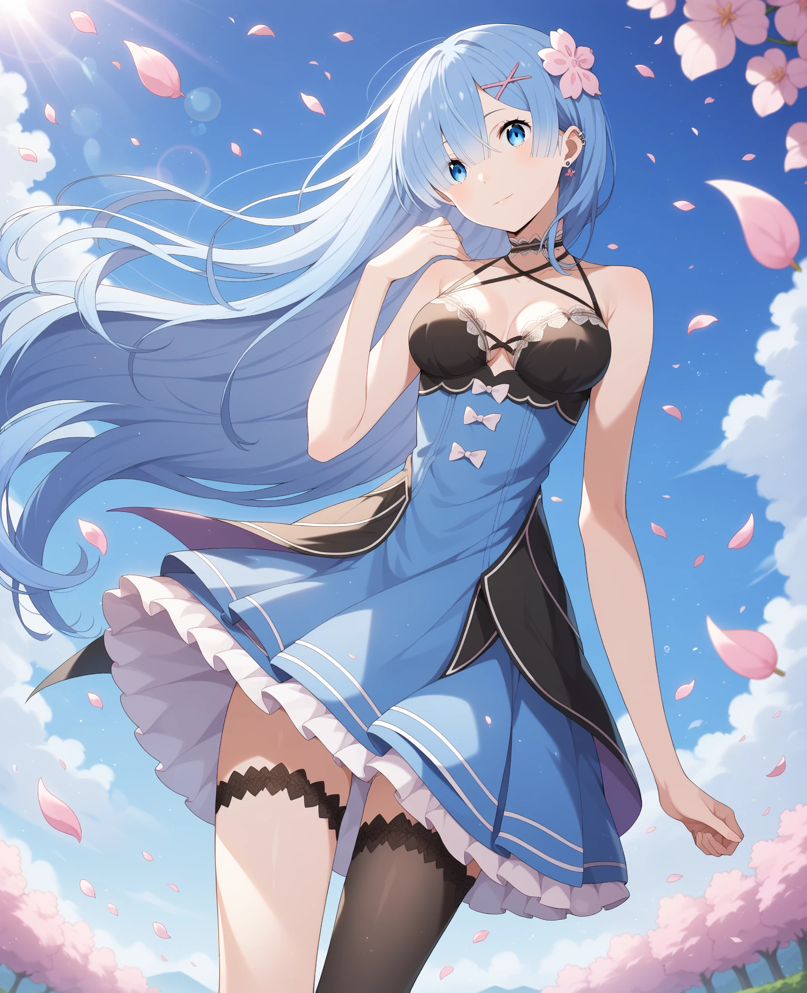 (Vulgar,nsfw),(skirt lift,very windy),(beautiful elegant white panties),very low angle,from below),((masterpiece, highest resolution,best quality)), (beautiful illustration), ((Kamisato Ayaka in Genshin Impact)), ((semi long beautiful silver blue hair,blunt bangs,pony tail,beautiful blue eyes)),(solo),(beautiful elegant office blouse and black skirt,skirt lifted by the wind),(looking at the viewer), (walking around the shopping mall),
(innocent smile, Embarrassed),(white over-kneehighs,Lace chalker, wristband, fingerless gloves, over-kneehighs,
Lace chalker, diamond necklace,wristband, fingerless gloves, earrings), (cinematic lighting, very windy),shopping mall,big city,busy street,day,blue sky,flowers and trees,crowded,