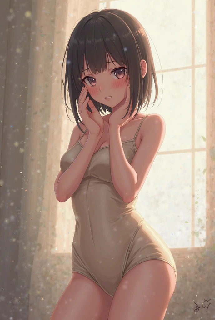 (masterpiece, best quality, cowboy shot, quality of intricate anime:1.2), ( kawaii petit little , natural face:1.5) (lying on her back on the bed and sleeping:1.3), (umbuttoned casual pajamas , navel, crotch:1.3), (spreading M-legs and lifting knees up, hands behind back:1.3), natural skin texture, white glowing skin, anime style cute face and perfect closed eyes:1.3, no pupils, open mouth, (expressionless face:1.3), (pretty slender body, small cleavage of the medium breasts. brown short hair:1.3), squirting, cozy room interior, centered composition, perfect shadow, in the bedroom background,