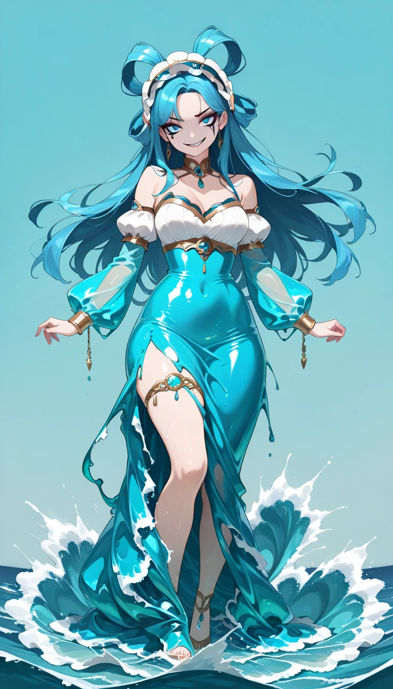 high details, best quality, 16k, [ultra detailed], masterpiece, best quality, (extremely detailed), dynamic angle, ultra wide shot, RAW, photorealistic, fantasy art, dnd art, rpg art, realistic art, an ultra wide picture of a sea elf (1.5 intricate details, Masterpiece, best quality) water mage casting ((water control spell)), water wizard ((water magic, intense magic details)), (( controlling a swirling mass of water)), magical symbols, female sea elf, blue skin, green hair, long hair, swirling hair, intense eyes, small pointed ears, ((blue eyes)), ((glowing eyes)), armed with magical wand, wearing sea shell clothing, beautiful elf, underwater background, rich underwater life, ((magical atmosphere)), fish and sea weeds, high details, best quality, highres, ultra wide angle