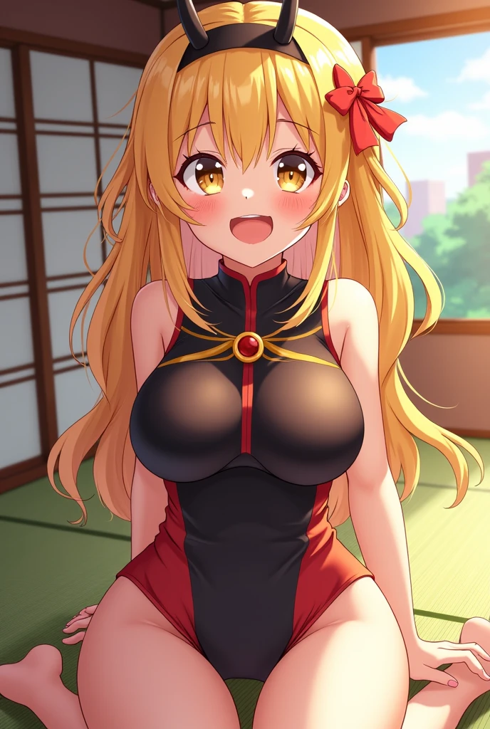 (high resolution),(best quality),8k,4k,from below,girl fox,(university student),was hairy,Golden fur,long hair,red china dress,underboob,((skirt lift)),panty shot,(side tie panties)