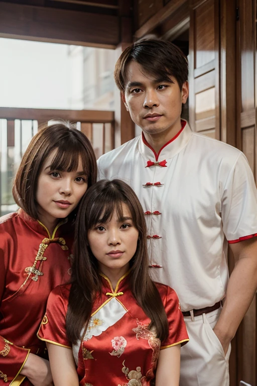 (multiple men:1.2),(photorealistic:1.4) and (Realistic:1.4),asian man standing and woman standing,couple,from front,photo of (an 18-year-old beautiful chinese woman) and (age difference) and old (fat man),(beautiful chinese female idol wearing cheongsam) and wearing jewelry and hair accessories,black eyes,(man wrinkled skin),((woman looking at viewer and man looking at viewer)),(man white hair),grin and detailed teeth,lips,thighs,man wearing jeans and wearing shirt, (best aesthetic:1.2) and (best quality:1.2),(detailed skin textures and detailed skin pores and high skin detail),Bar background,indoors,nightclub background,<lora:age difference_V1:0.85> keylight reflection on eyes,detailed iris,detailed pupil,<lyco:film grainV3:0.3>