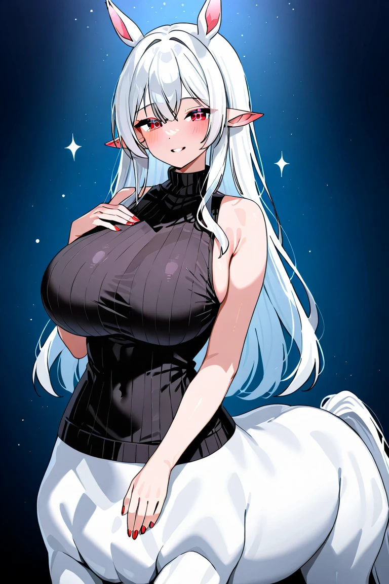 White teeth、Big light blue eyes、drooing eyes、lovely smile、magical little girl、silber hair、Long、very big boobs、magic circles、thighs thighs thighs thighs、Clothes with open cleavage、Pink clothes、Blue and white skirt、Have a long wooden cane、a moon、Wizard Hat