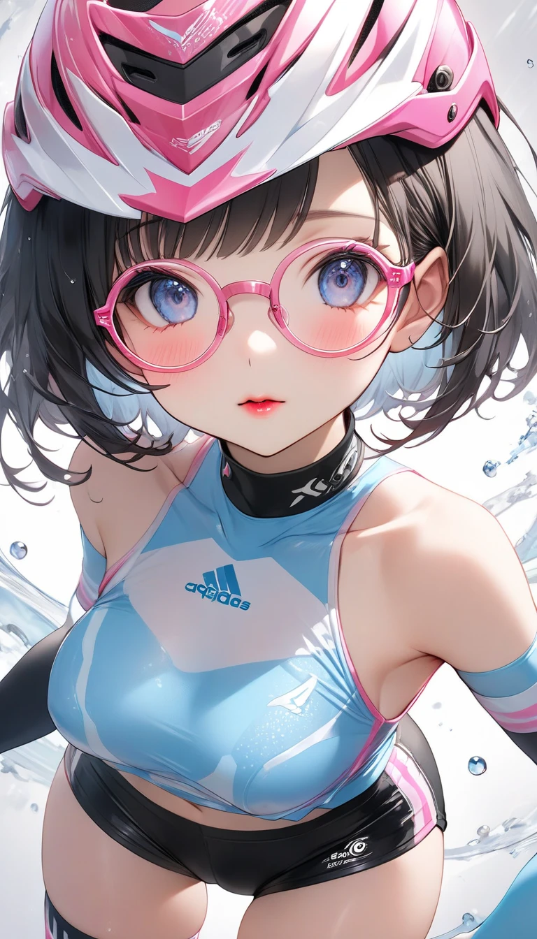 "(perfect masterpiece:1.2), (highest quality:1.2), stunning face, Chubby, Big eyes, compensate, long and luxurious eyelashes, lip whole,cheerleader,belly button,(((female brat))),(((very short hair))),raised his arms,NSFW,((((smile)))),Are standing,Upper body,((((front)))),Cheerleader,mini skirt,double teeth,(((young))),,((((small breasts)))),view from above