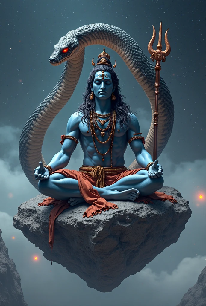 Hindu god Shiva inside river with full of  
   snakes 
