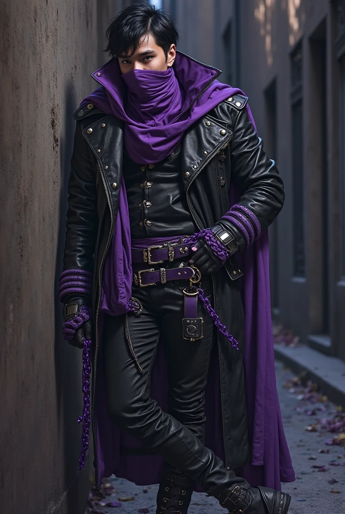 a masculine 30 years old guy who wear a dark hat like gambit and very gothic with all dark make up, random pose and random dark place