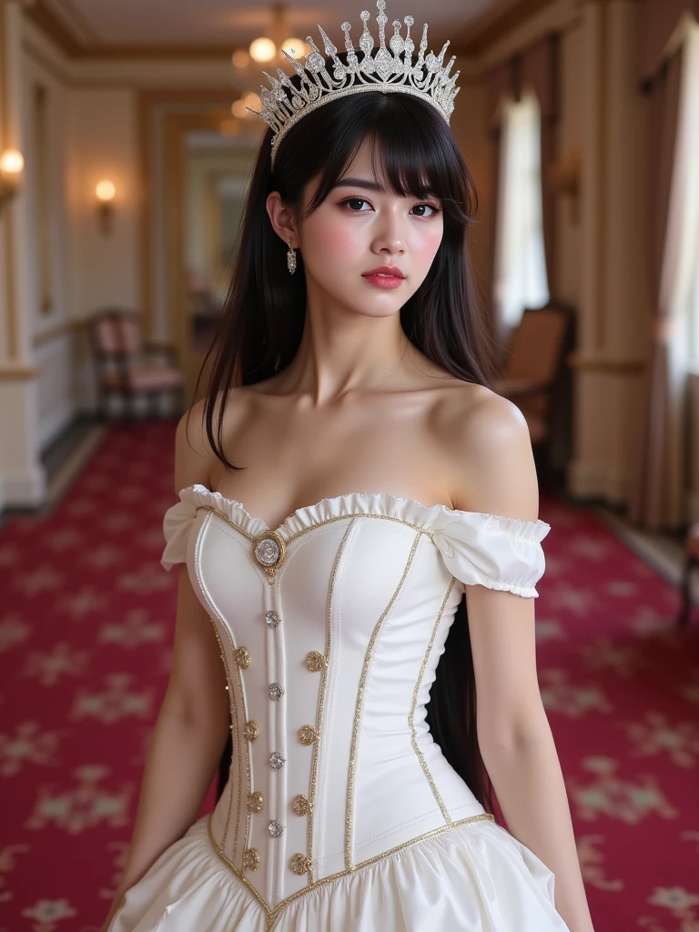 best quality, masterpiece, (extremely delicate and beautiful:1.2),
blurry background, looking at viewer,
1girl, solo, fashi-girl, red lips, blush, bdsm, bodysuit, corset, shibari, handcuffs, collar, (suspension:1.6), breasts out, bound arms, arms behind back, restrained, leaning forward, yellow eyes, black hair, glowing eyes yellow