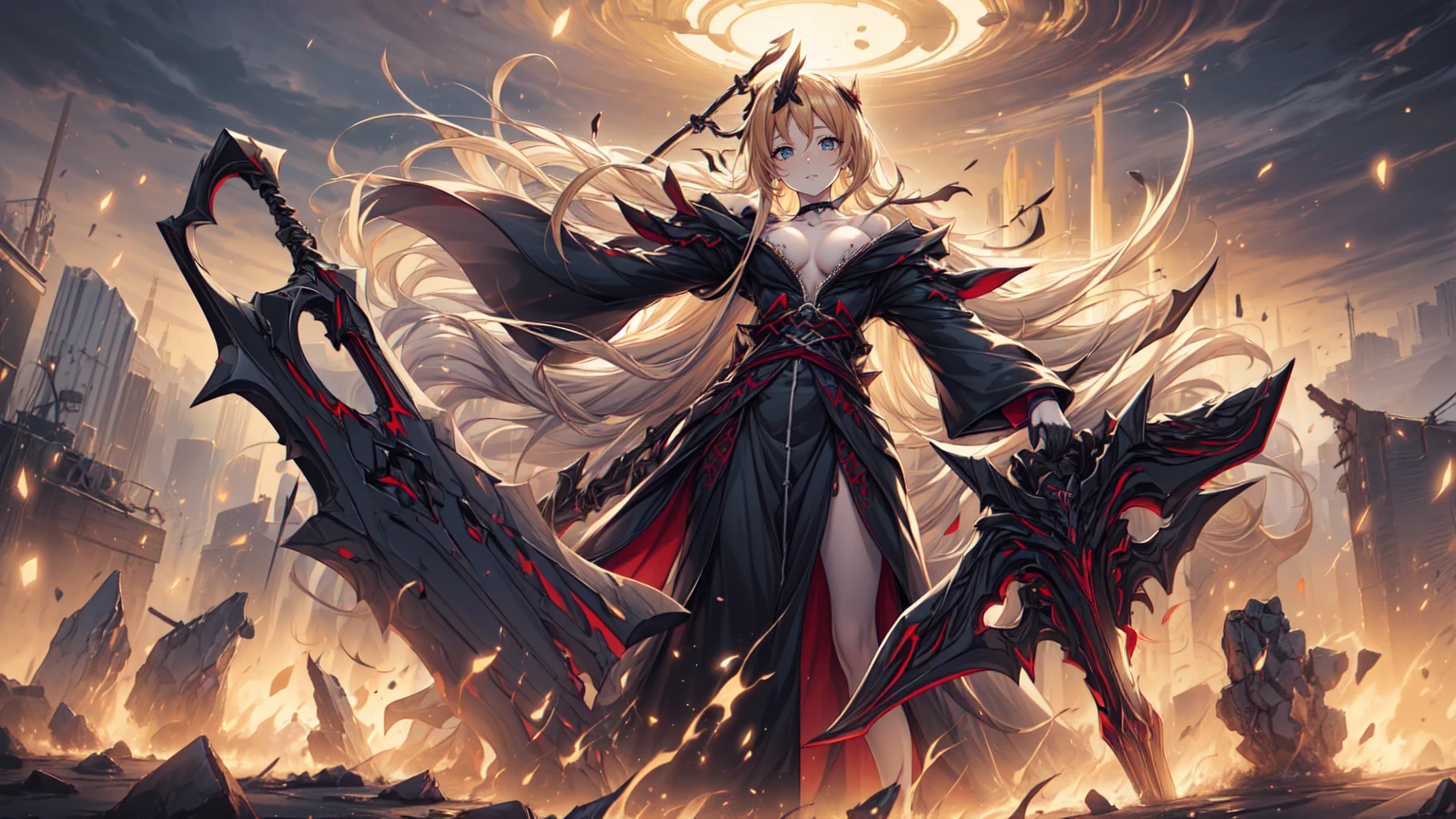 Thousand-Armed Kannon、Super Beauty、god、colorful、２０age、Beauty、Sky、thunder、big weapon、thunder鳴、Chikawa