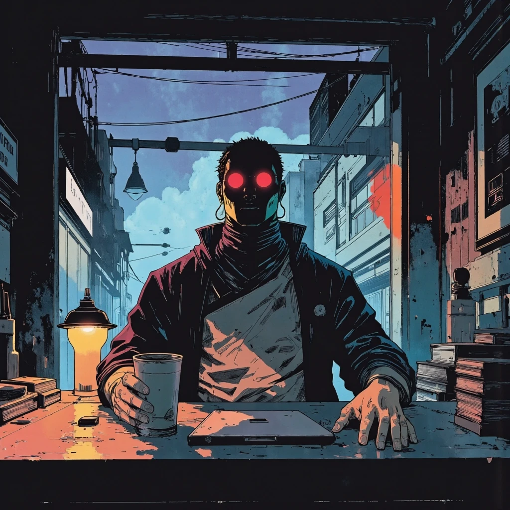 "An evil skull day trader sitting in front of several computers trading in the financial market on the mt5 platform, high quality image. Add the text to the image "Eder Santo Professional trader, the terror in the financial market"