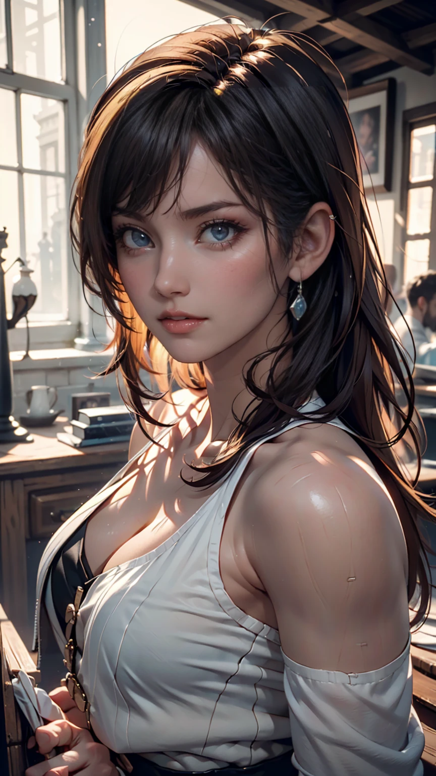 Highest quality, masterpiece, Ultra-high resolution, (Realistic: 1.4), RAW Photos, One girl, Off the shoulder, Cinema Lighting, Kiss pose, Heterochromia iridis, Gray Hair, Gray Hair