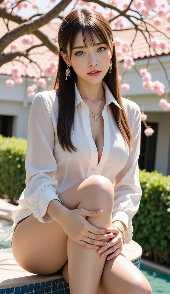 (8K, best quality, masterpiece, Golden Ratio Composition,:1.3), (Beautiful woman in her 40s), (穿着Black pantyhose,), (Nurse dressed in white:1.2), (Huge breasts), (Long legs), Soft face line,Gentle and beautiful,Silver short hair, Black pantyhose