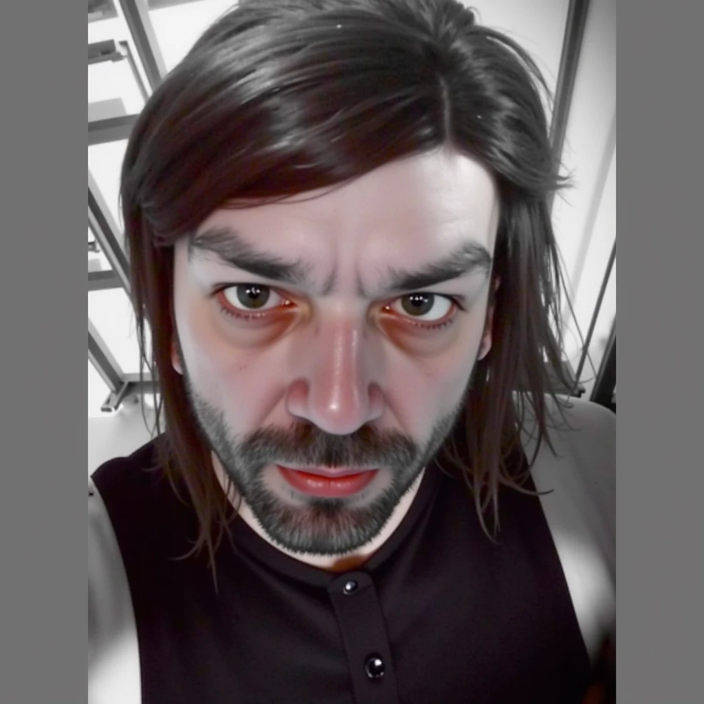 Homem de cabelo longo vestindo fantasia assustadora de halloween, facas, motosserra, terror, noite