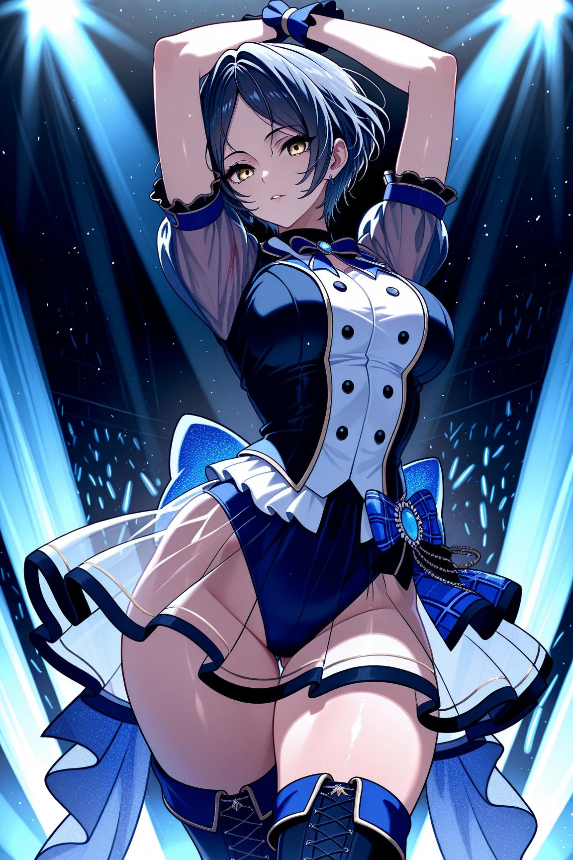 woman,20-year-old,,party venue,night,(((Bunny girl))),open mouth smile((leather thigh high boots))(garter belt),((black hair)),blush、surprised face,(())()
