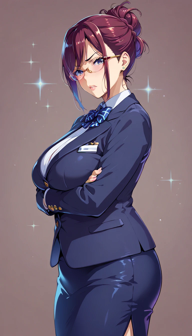 michirutojo, masterpiece, Looking at Viewer,
blue hair, large breasts,
Glasses,
blazer, school uniform,
Wink, Smile, Open mouth, blush,
