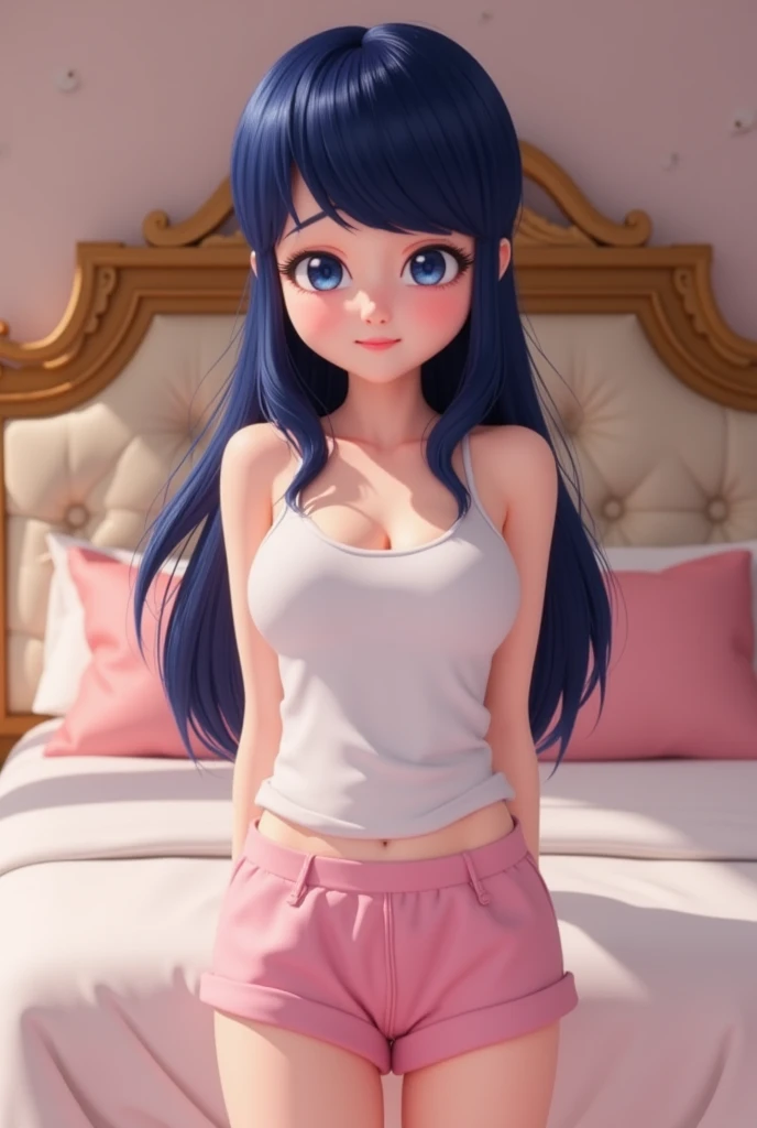<lora:camipj-10:0.6>, camisole, shorts, sitting, smile, lips, black hair, long hair, wavy hair, gigantic breasts, dark-skinned female, indoors