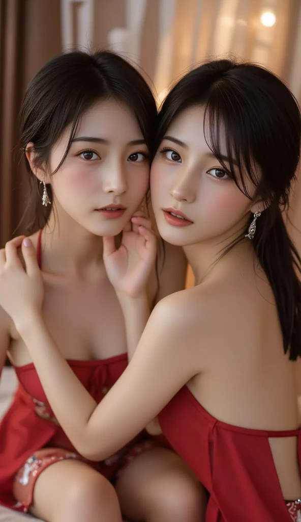 A beautiful, detailed girl handcuffed to a bed, intricate jewelry, delicate skin, alluring eyes, long eyelashes, full lips, elegant fingers, bedsheets with intricate patterns, dramatic lighting, cinematic composition, vivid colors, photorealistic, masterpiece, 8k, high resolution