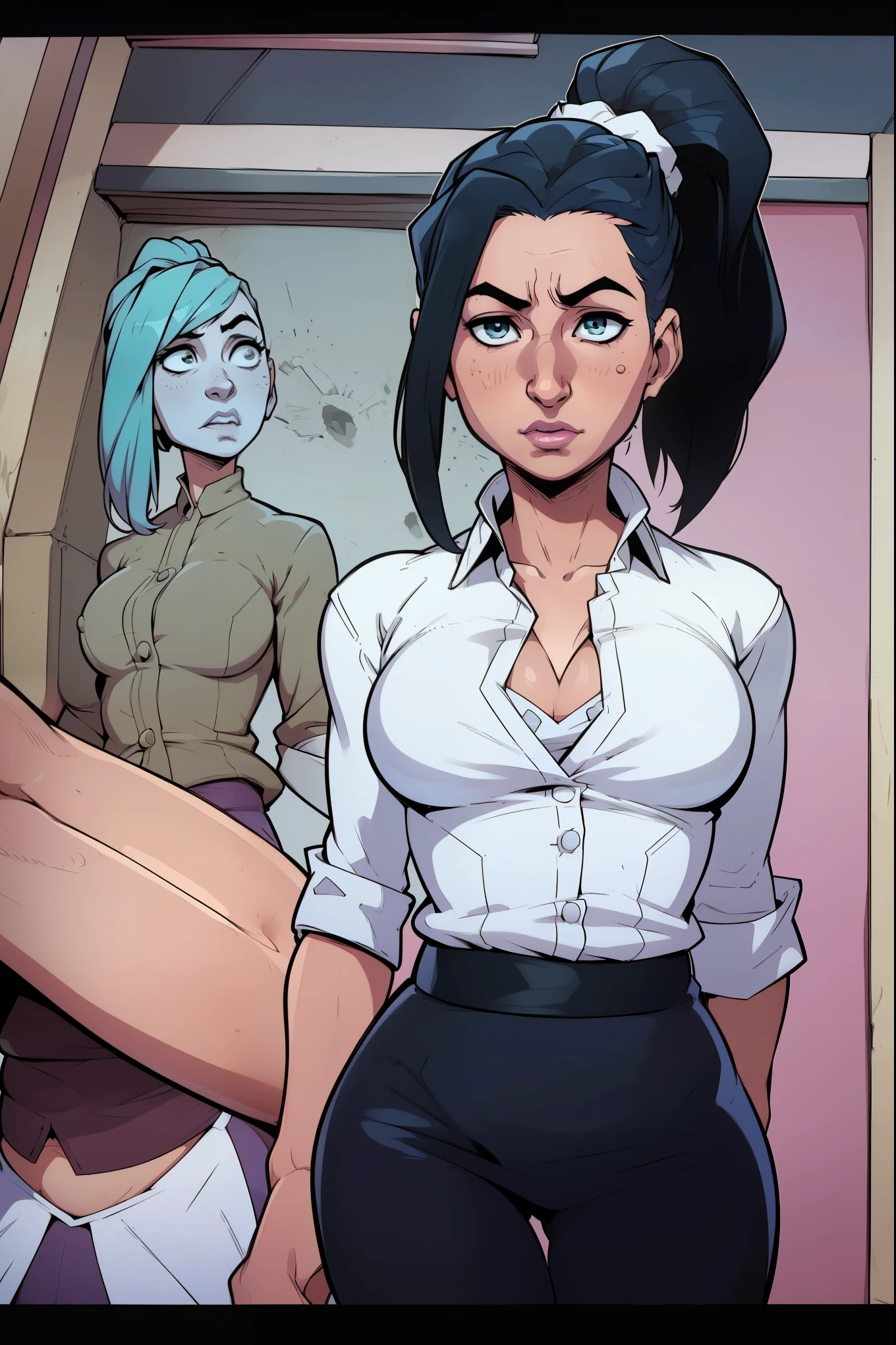 master piece painting of two women sitting on a couch, art in the style of terry moore, bold lineart, intense line art, pencile and ink, outline sketch, ink outlines, line sketch, inking, emma frost, inspired by José Comas Quesada, wip, j scott campbell, linework, line art!!, möbius and æon flux
