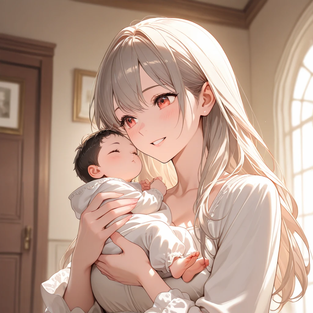 Lalatina Dustines Ford image of Konosuba with her son in her arms with her baby