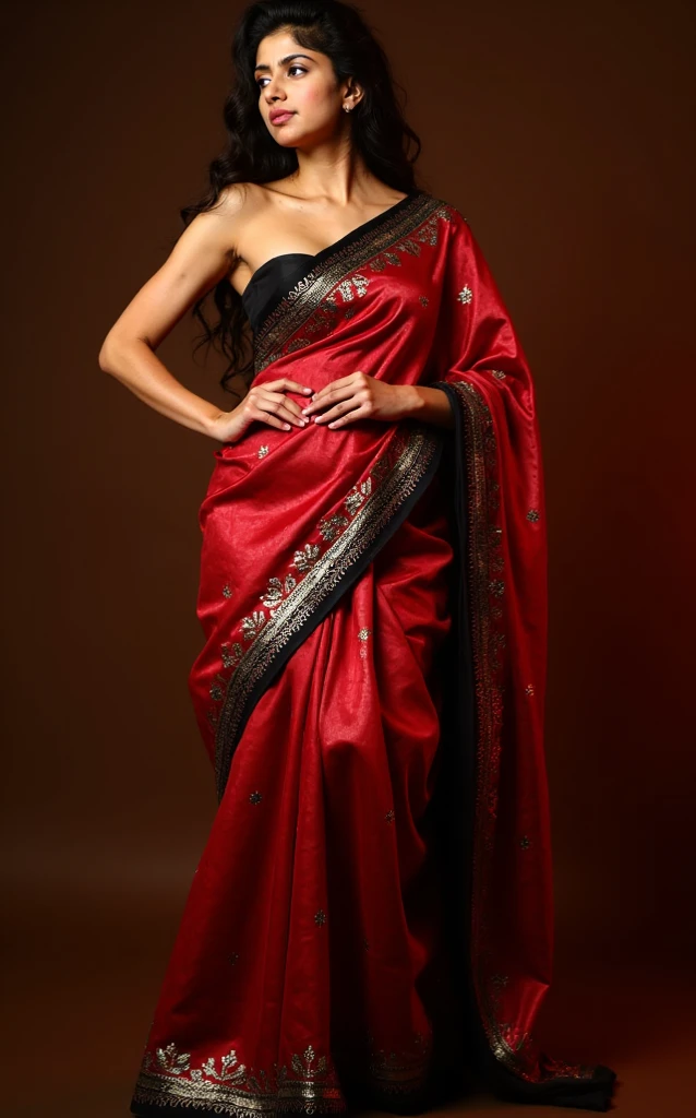 Digital art India traditional girl. Wearing black dress saree Fuly . And big boobs structures