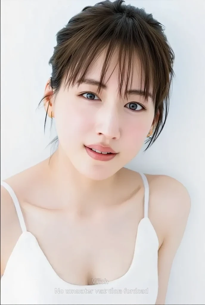 1 girl、Pure white wall background、Close-up、Laughter、(8k、RAW Photos、Highest quality、masterpiece:1.2)、(Realistic、Photorealistic:1.37)、Blue blouse、Brown Hair、Cowboy Shot、smile、arms crossed in front of chest