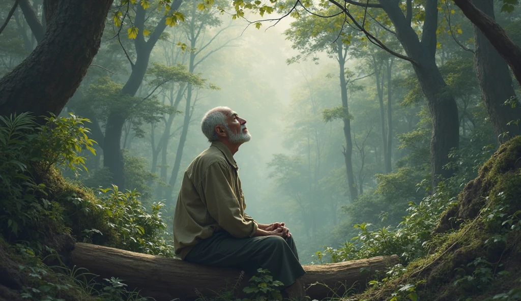 Grandpa in the forest and the sky is cloudy - SeaArt AI