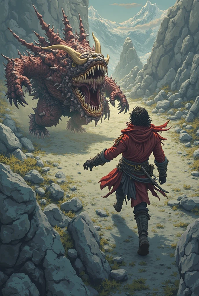 one Soldier, from behind, Fighting with one big bloody dog monster that looks horrifying, postapokalyptic world