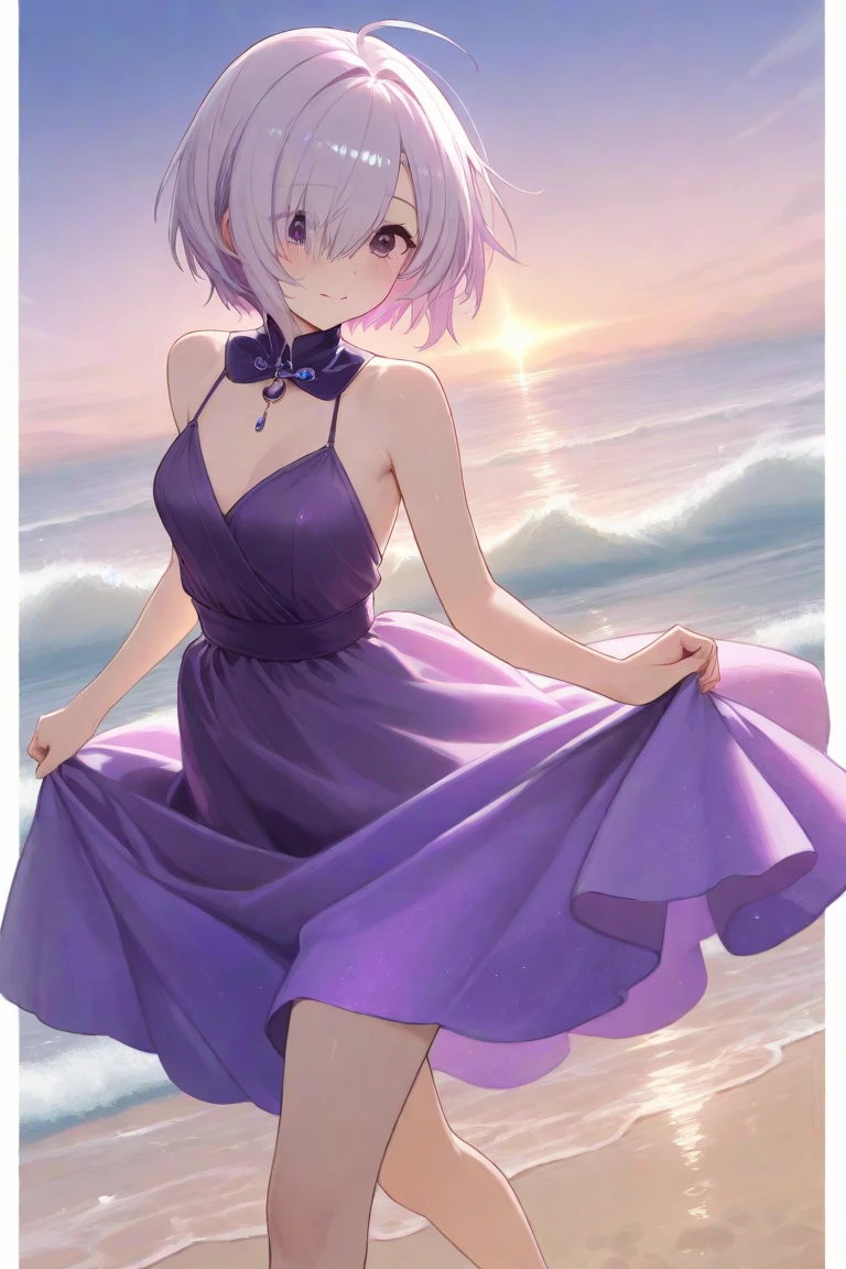 ((ultra detailed, masterpiece, absurdres))
<lora:DOAChristie:0.9>
DOAChristie, 1girl, short hair, white hair, purple eyes, on a beach during a vibrant sunset, sundress, playing with the waves