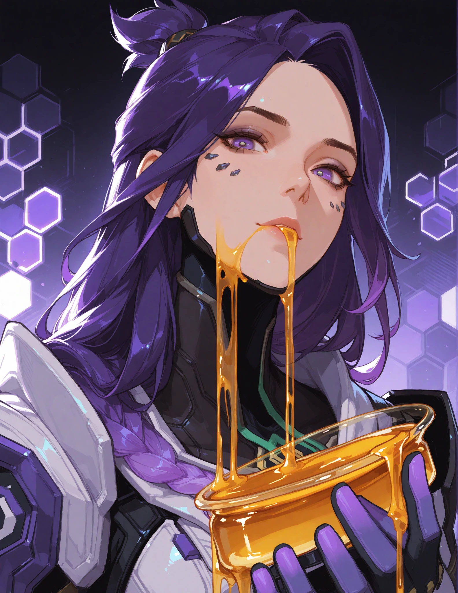 (best quality:1.5, highres, UHD, 4K, detailed lighting, shaders), beautiful girl from genshi impact, black wavy hair, large breasts , woman gold jacket, long gold coat, (pov), full body, white background