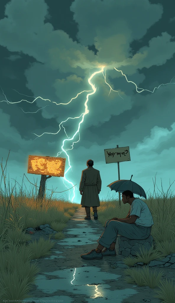 Create a vintage poster style art, for the horror story, The Man at the Bus Stop, by the author Thiago Lopes, which tells the story of a bald and bitter bar owner who meets a naked old man at night and discovers that this man is waiting for the bus that will take him to hell.