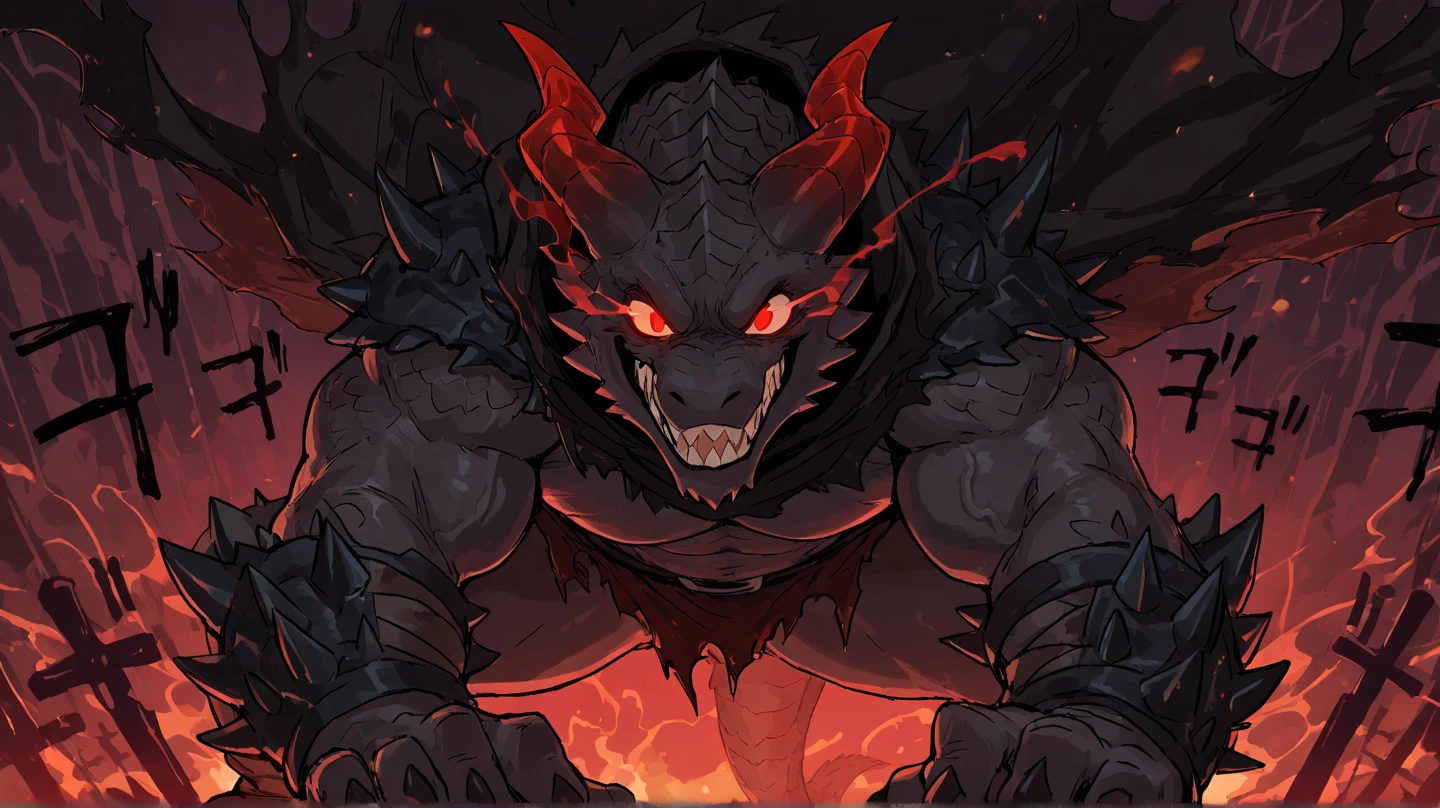 A monster killed by a magic attack on a dark road at night